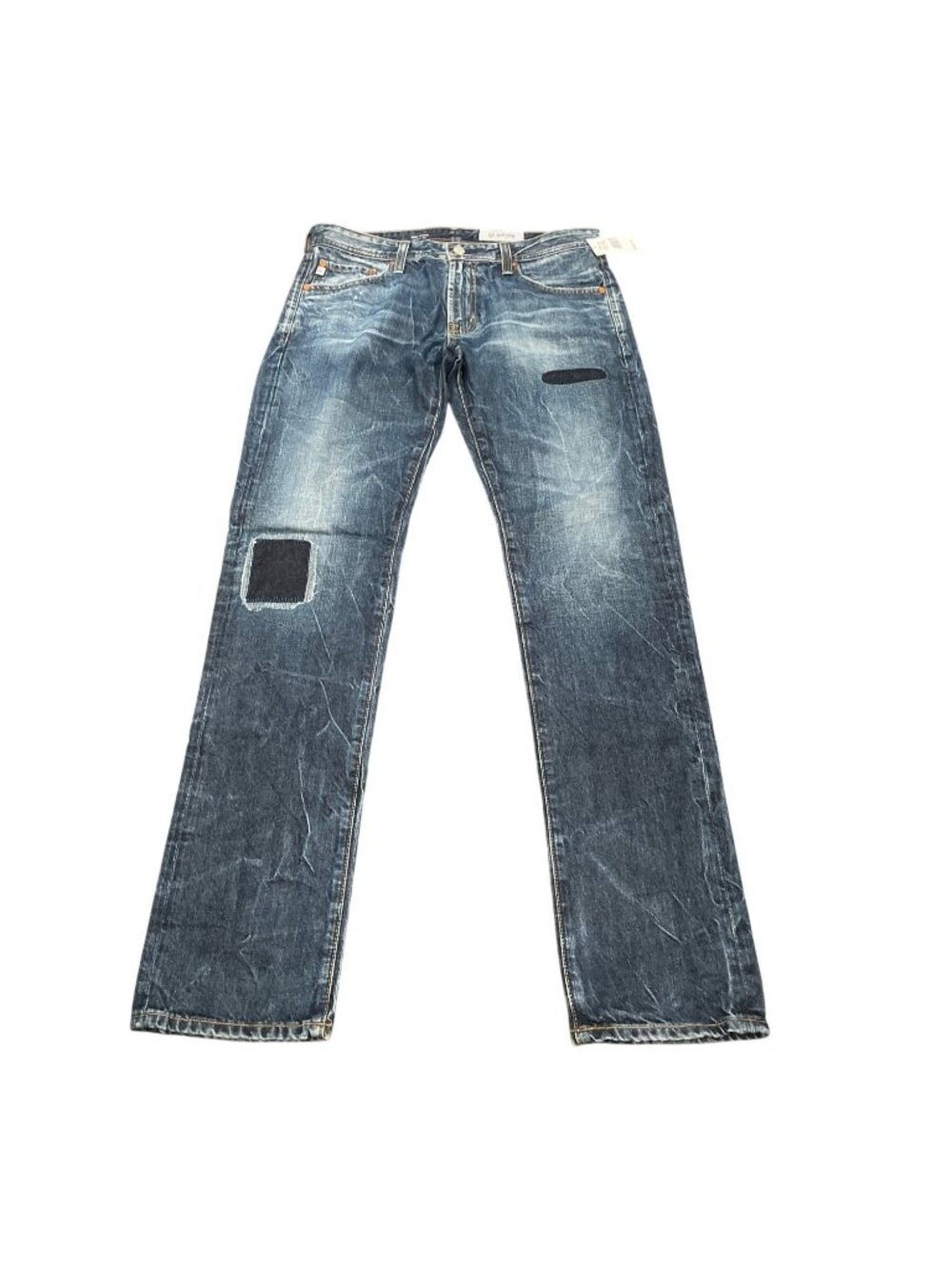 AG Tellis Slim Jean Mens 32x33 Patched Aged Medium Wash Distressed AG-ED Denim